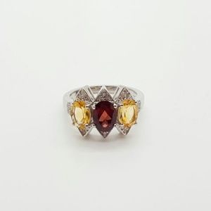 Three Stone Oval Citrine Garnet Ring